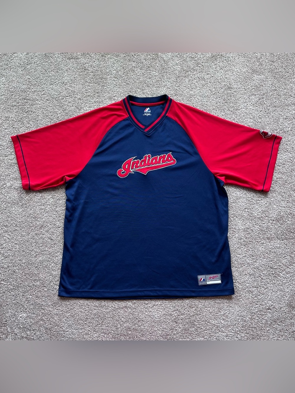 Vintage Majestic Cleveland Indians Chief Wahoo Jersey Shirt Navy Red XL MLB